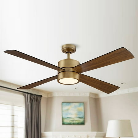 EILEEN GRAYS LLC 52  Wooden 4Blade Brushed Brass LED Ceiling Fan with Remote
