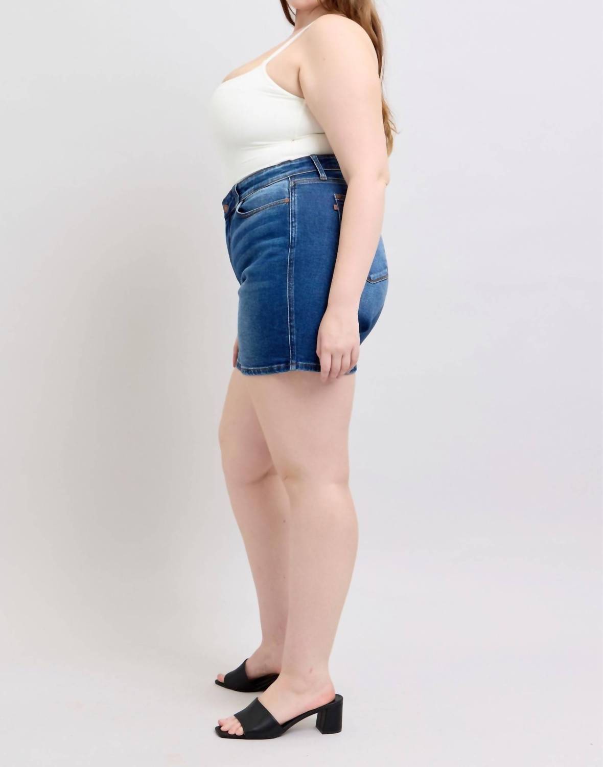 Judy Blue - High Rise Two Button Mid Length Dad Denim Short