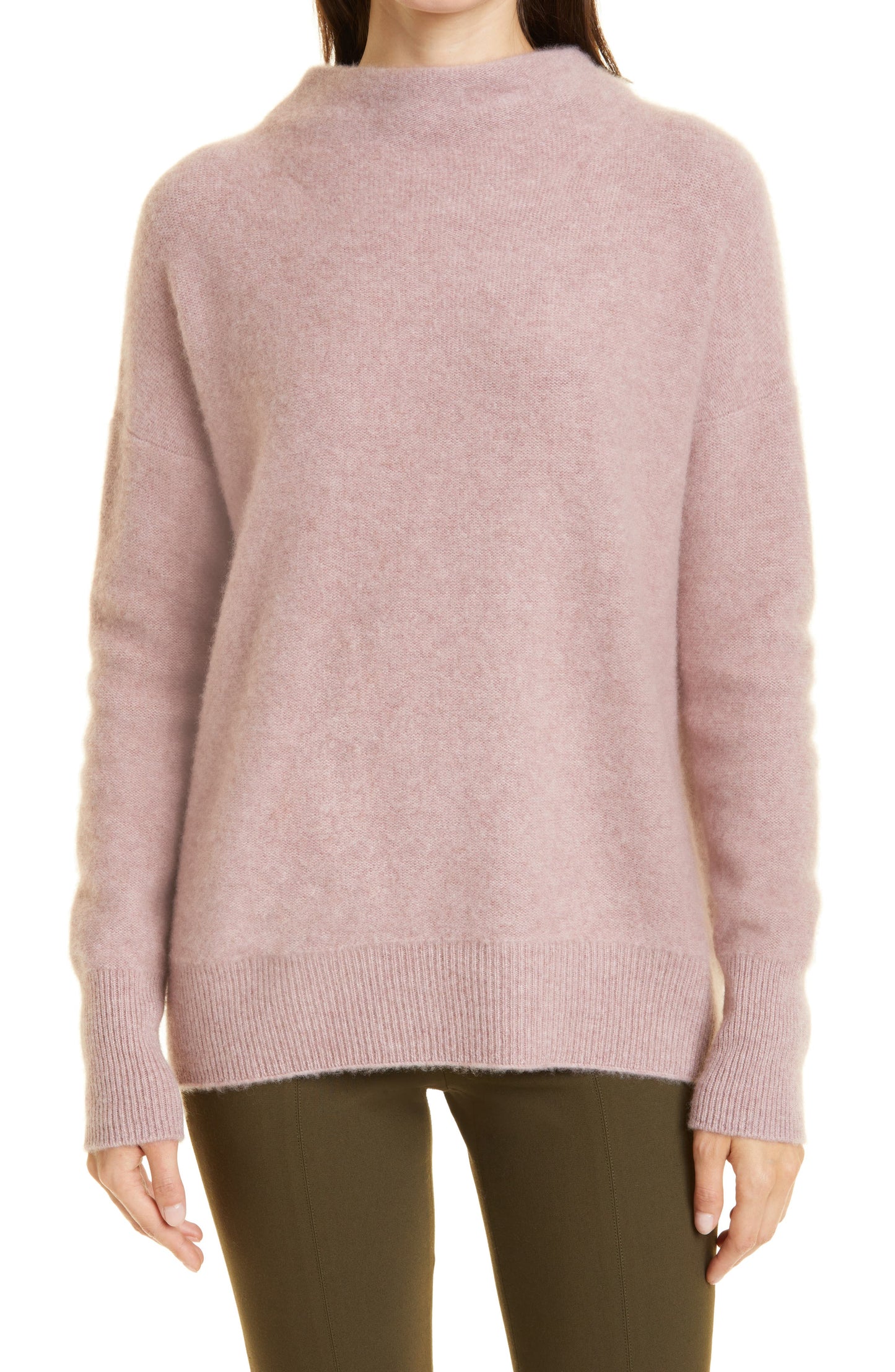 Vince Boiled Cashmere Funnel Neck Pullover in 691Psh-Pink Shell , Size Small