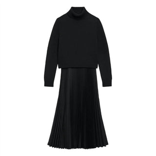 Theory - Pleated Combo Turtleneck Dress