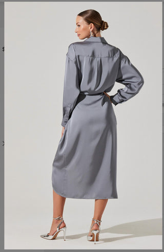 Astr - Ira Satin Asymmetrical Shirt Dress