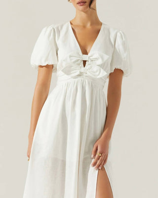 Astr - Citrine Linen Bow Front Midi Dress