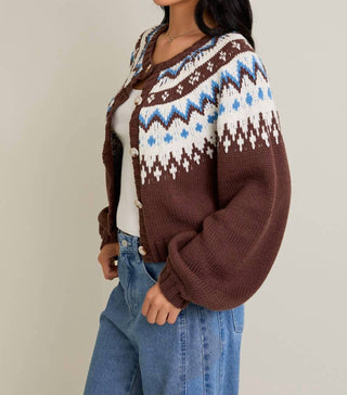 Le Lis - Raglan Sleeve Fairisle Sweater Cardigan