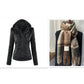 Women's Hooded Faux Leather Jacket with Detachable Hood