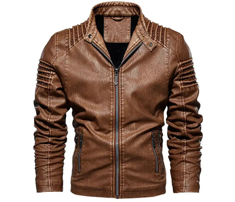 Men's Ribbed Faux Leather Insulated Motorcycle Jacket