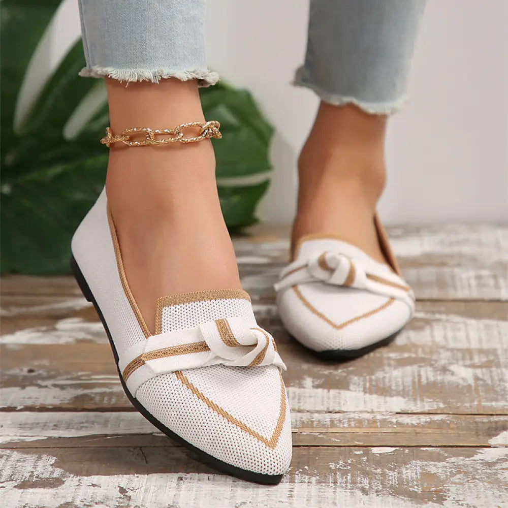 Woven Pointed Toe Bow Flat Breathable Summer Loafers