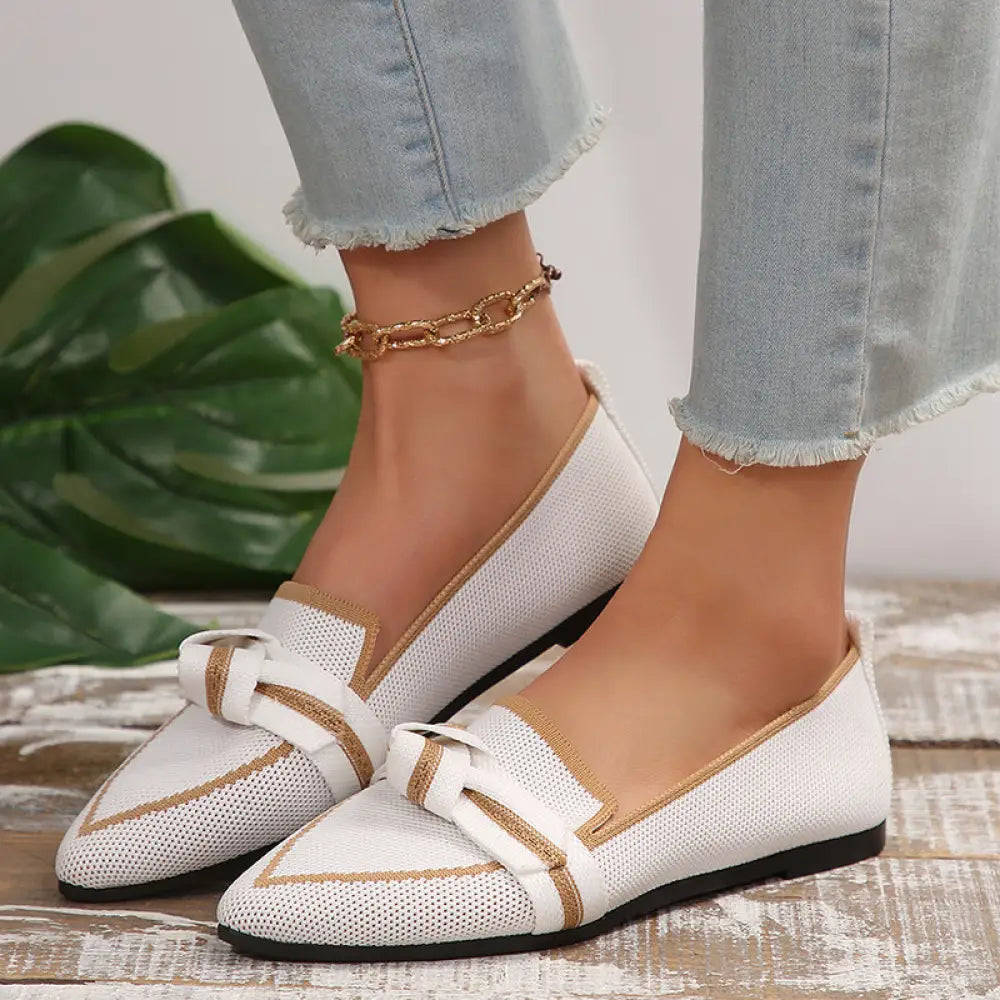 Woven Pointed Toe Bow Flat Breathable Summer Loafers