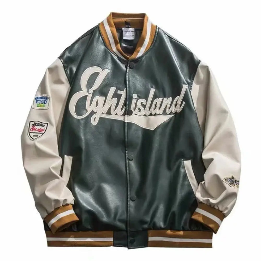 Men's Embroidered Pu Leather Baseball Bomber Jacket