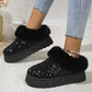 Women's Sequined Plush Winter Platform Slippers