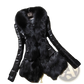 Faux Fur Collar Quilted Leather Jacket