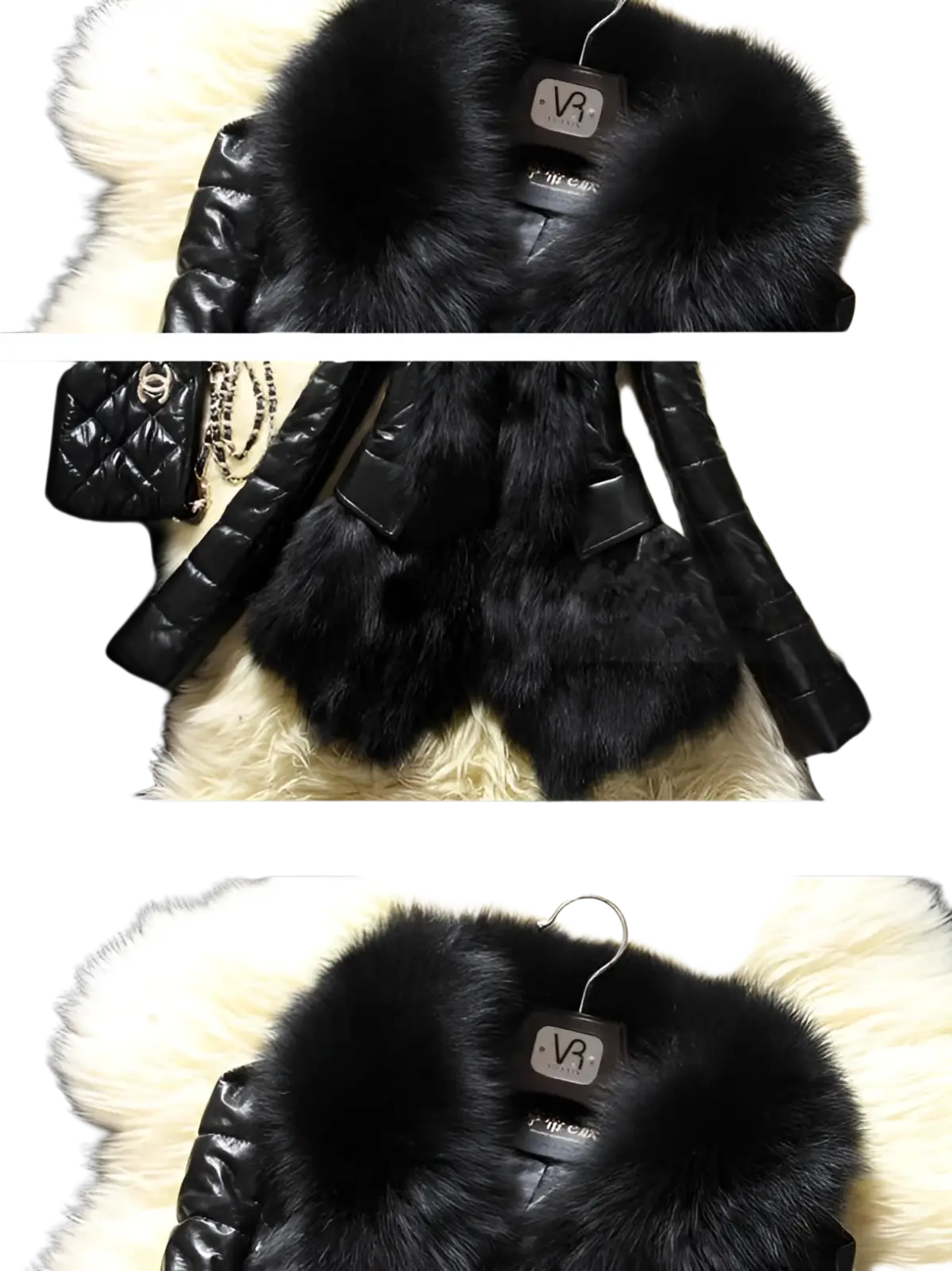 Faux Fur Collar Quilted Leather Jacket