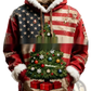 Faux Fur Trim Santa Claus Hoodie with American Flag Print