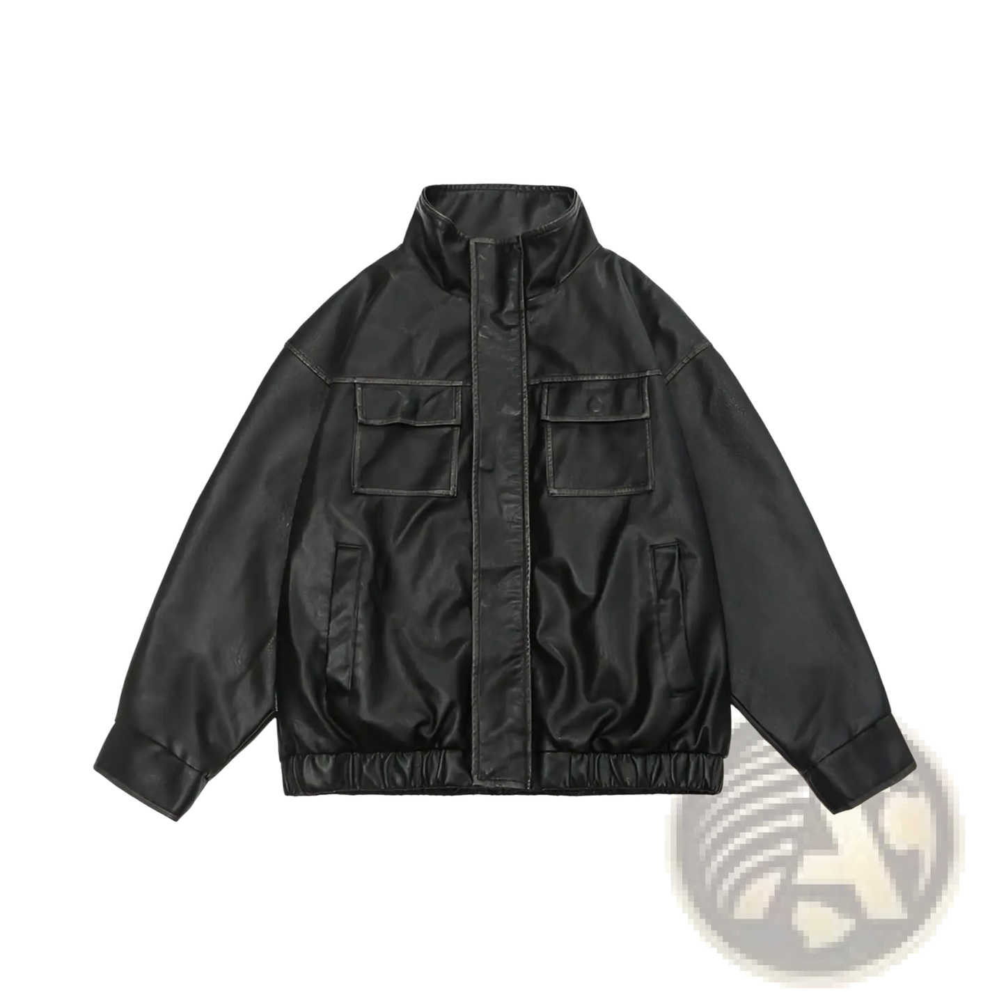 Faux Leather Biker Bomber Jacket with Utility Pockets