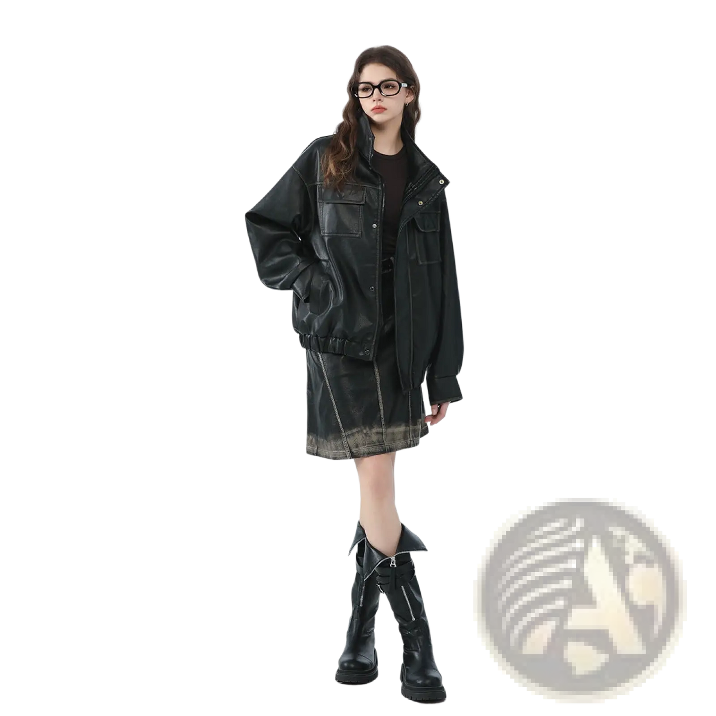 Faux Leather Biker Bomber Jacket with Utility Pockets