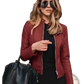 Faux Leather Bomber Jacket Fitted Zip Up Coat