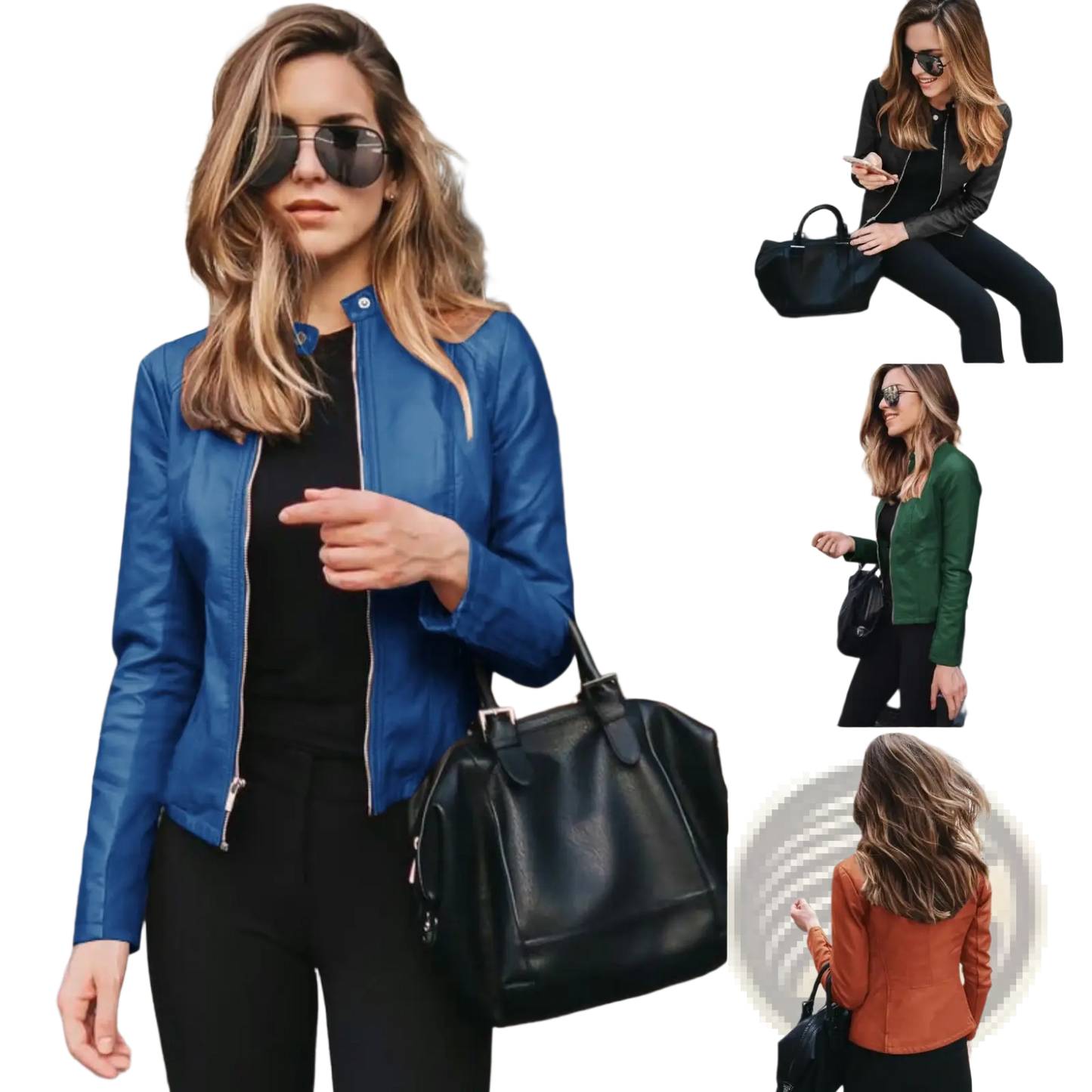 Faux Leather Bomber Jacket Fitted Zip Up Coat