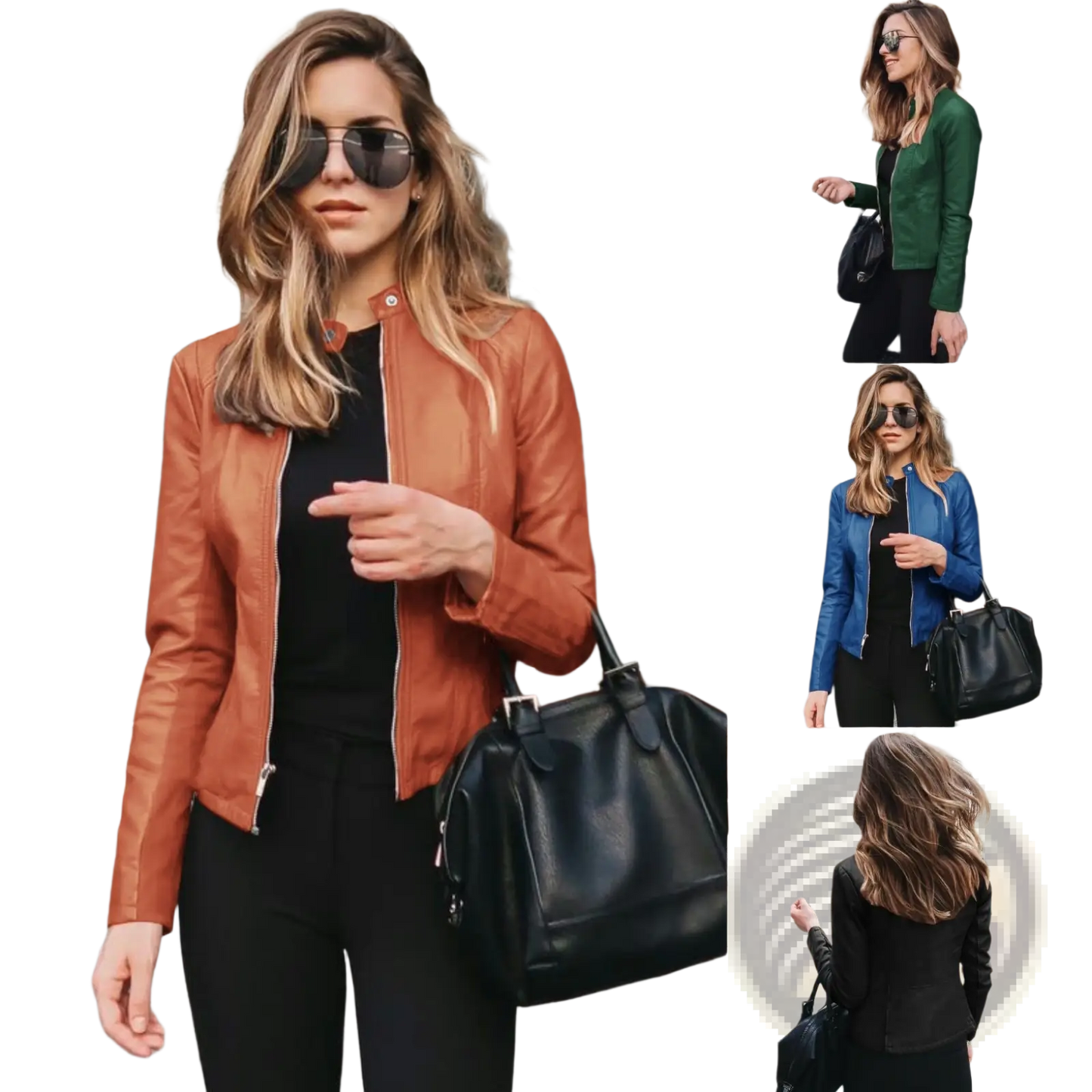Faux Leather Bomber Jacket Fitted Zip Up Coat