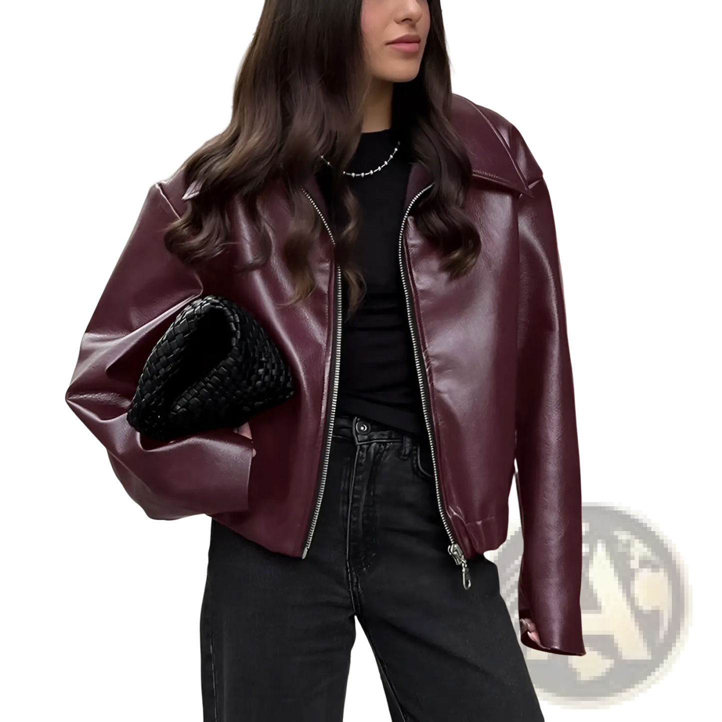 Faux Leather Bomber Jacket Loose Fit Cropped Moto Coat