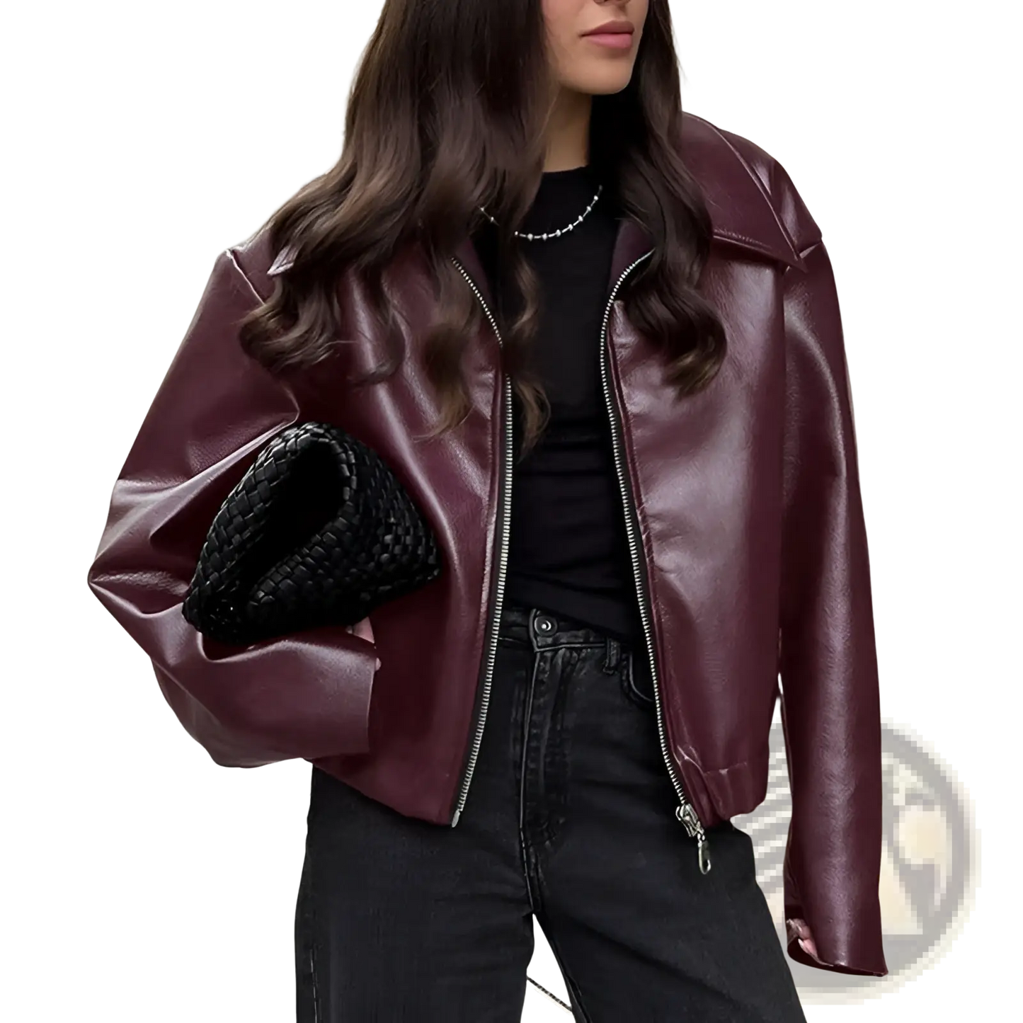 Faux Leather Bomber Jacket Loose Fit Cropped Moto Coat