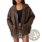 Faux Leather Bomber Jacket Oversized Relaxed Fit Coat