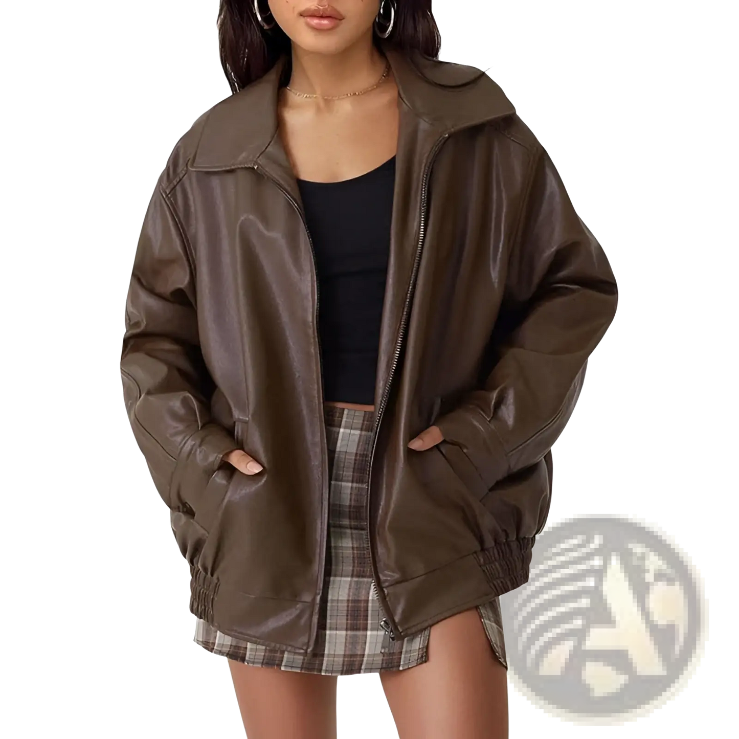 Faux Leather Bomber Jacket Oversized Relaxed Fit Coat