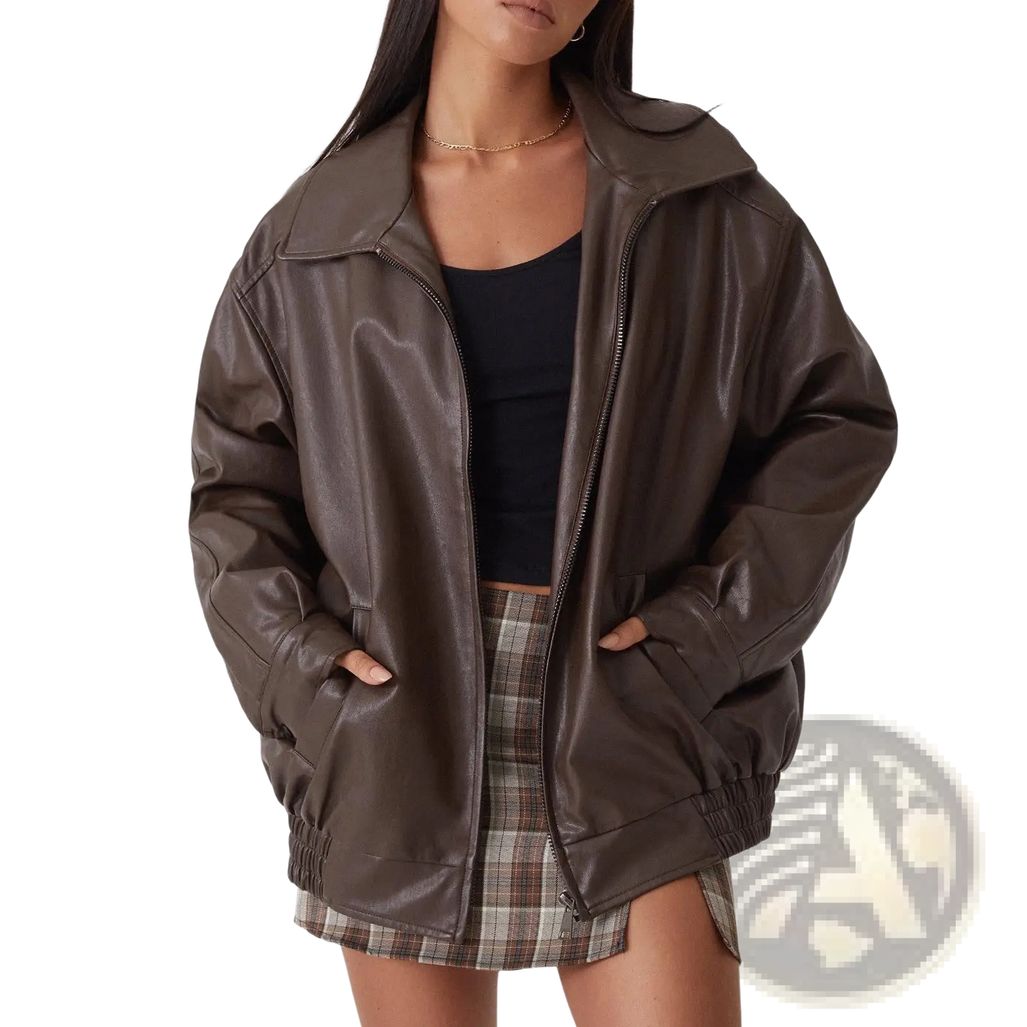 Faux Leather Bomber Jacket Oversized Relaxed Fit Coat