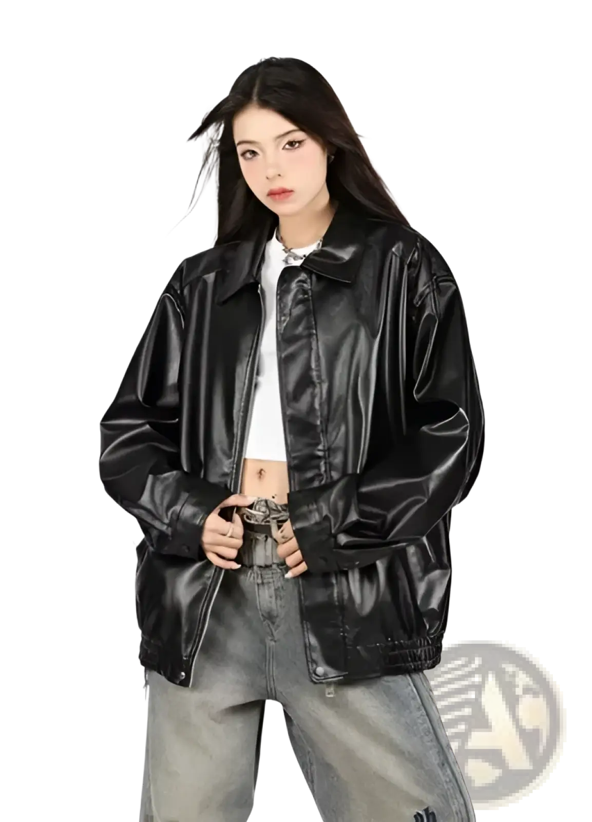 Faux Leather Bomber Jacket Oversized Relaxed Fit Coat