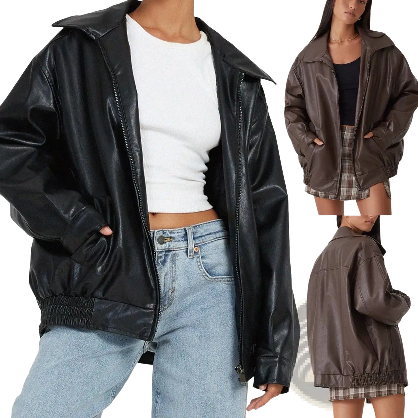 Faux Leather Bomber Jacket Oversized Relaxed Fit Coat
