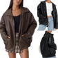 Faux Leather Bomber Jacket Oversized Relaxed Fit Coat