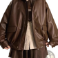 Faux Leather Bomber Jacket Oversized Short Coat