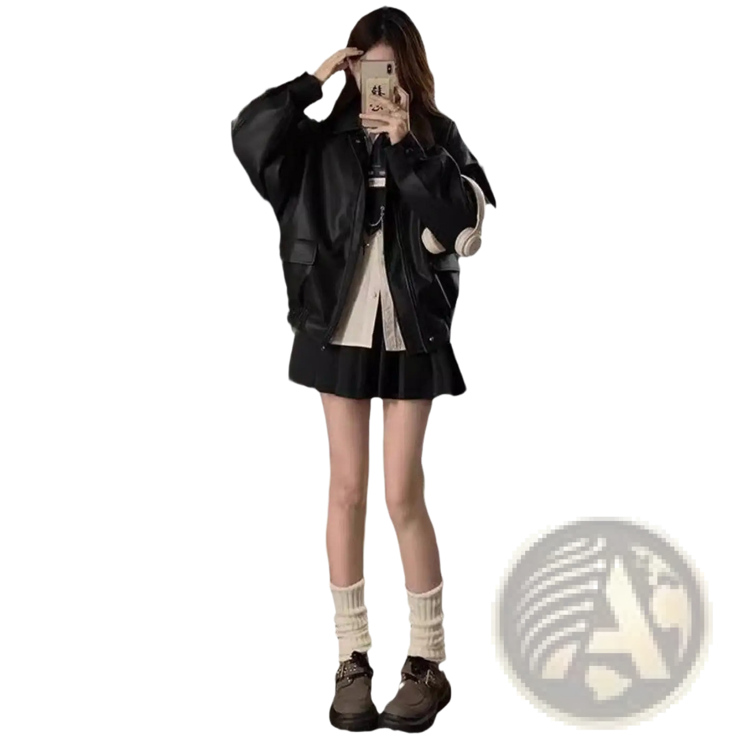 Faux Leather Bomber Jacket Oversized Short Coat