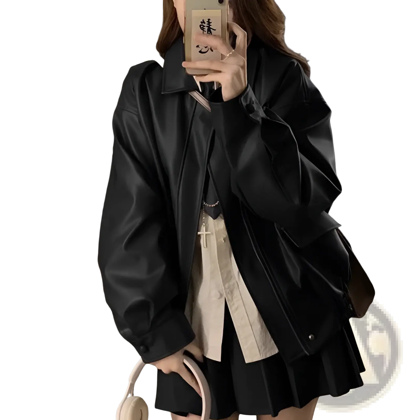 Faux Leather Bomber Jacket Oversized Short Coat
