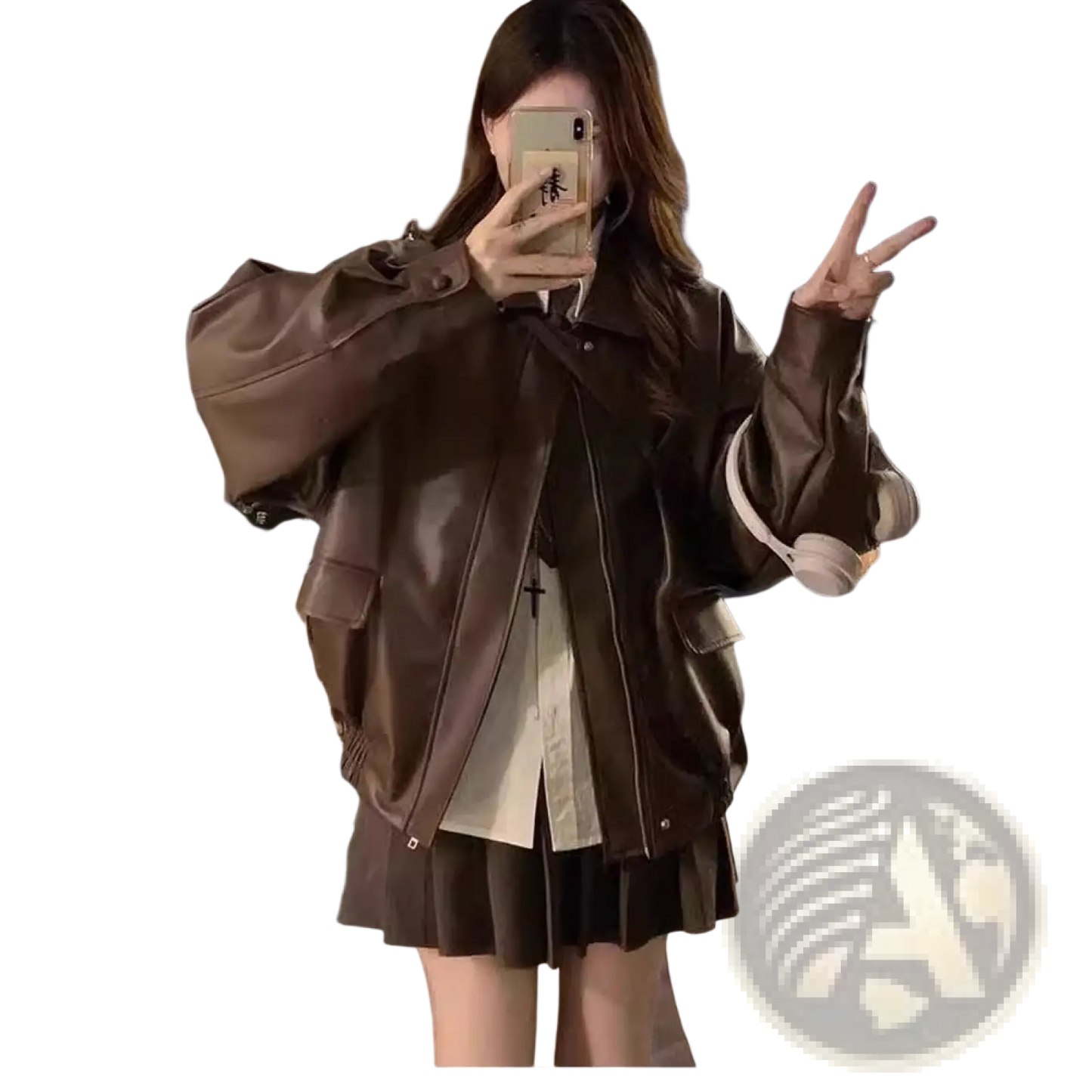 Faux Leather Bomber Jacket Oversized Short Coat