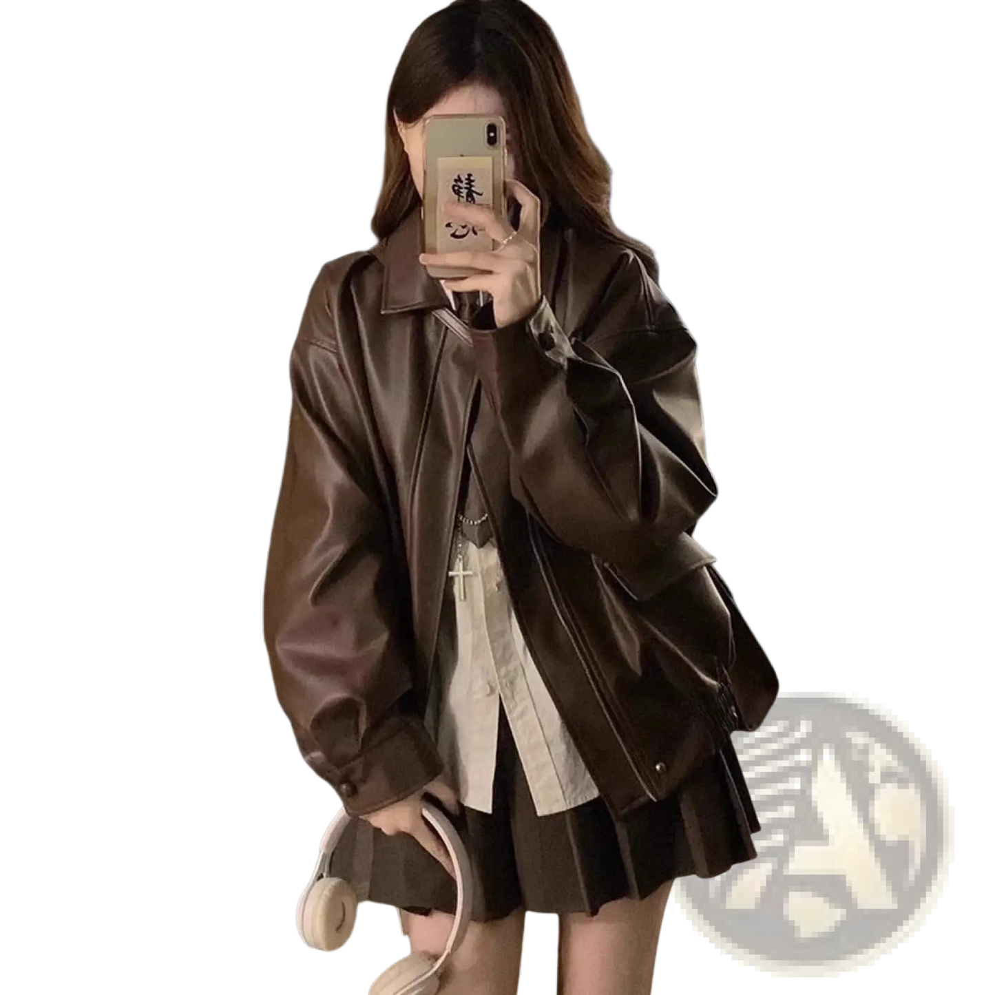 Faux Leather Bomber Jacket Oversized Short Coat