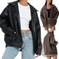 Faux Leather Bomber Jacket Relaxed Fit Women's Coat