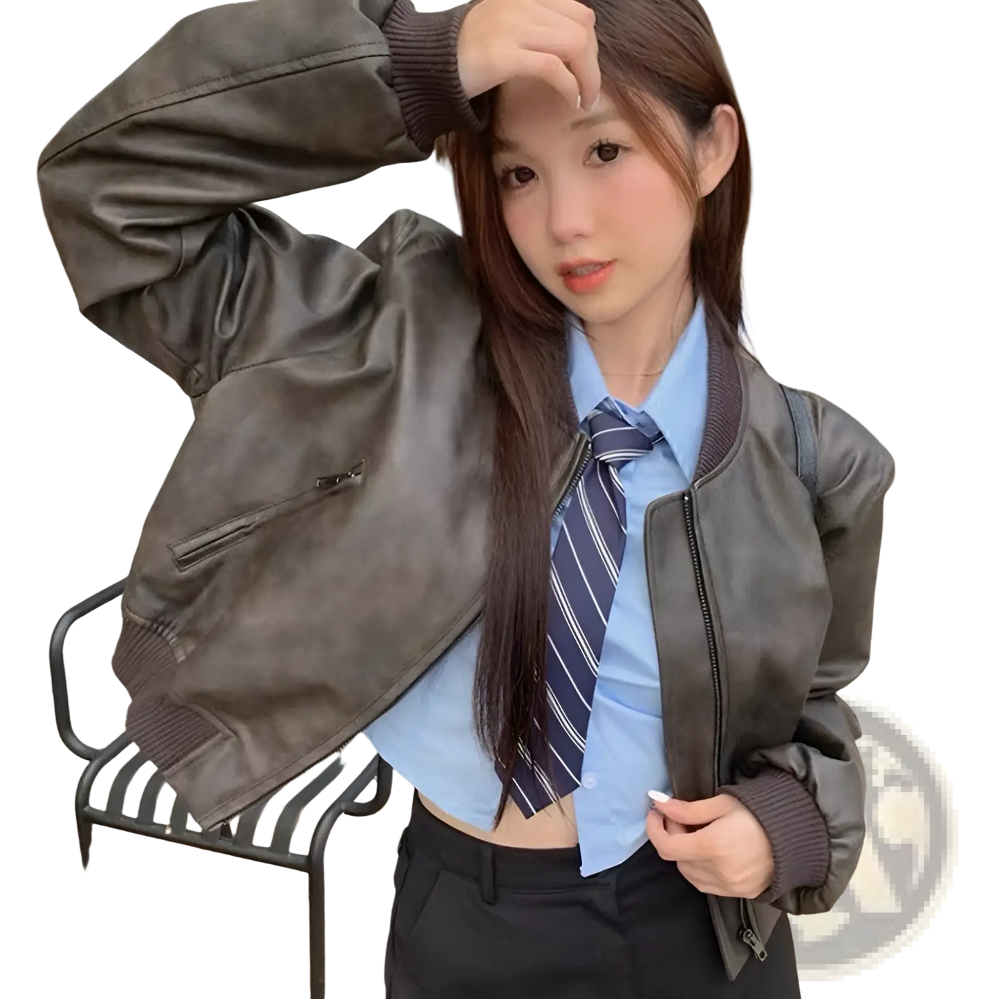 Faux Leather Bomber Jacket Retro Biker Style