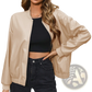 Faux Leather Bomber Jacket with Ribbed Cuffs