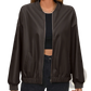 Faux Leather Bomber Jacket with Ribbed Cuffs