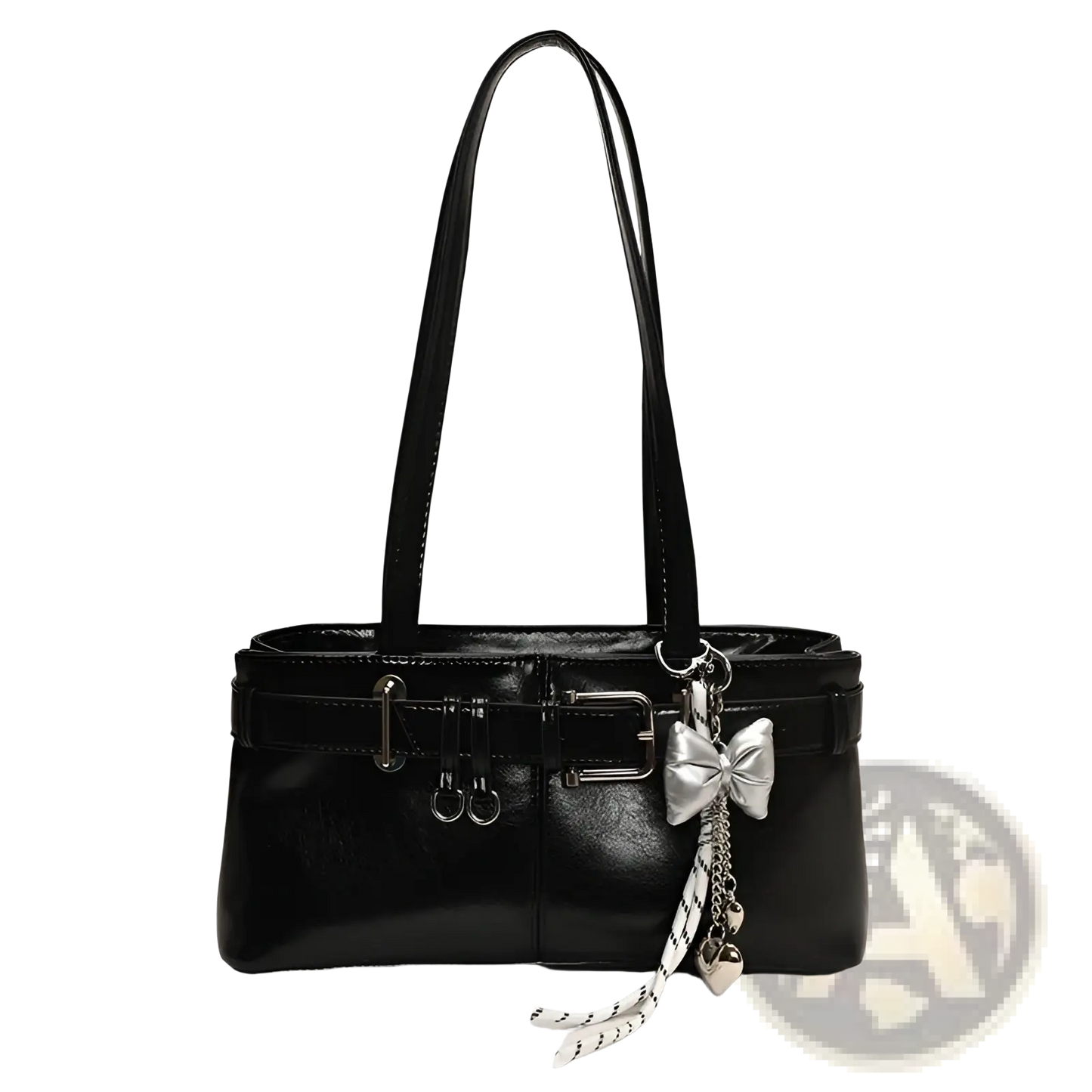Faux Leather Buckle Shoulder Bag with Bow Charm