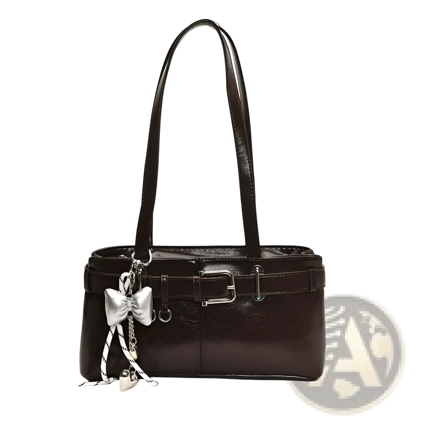Faux Leather Buckle Shoulder Bag with Bow Charm