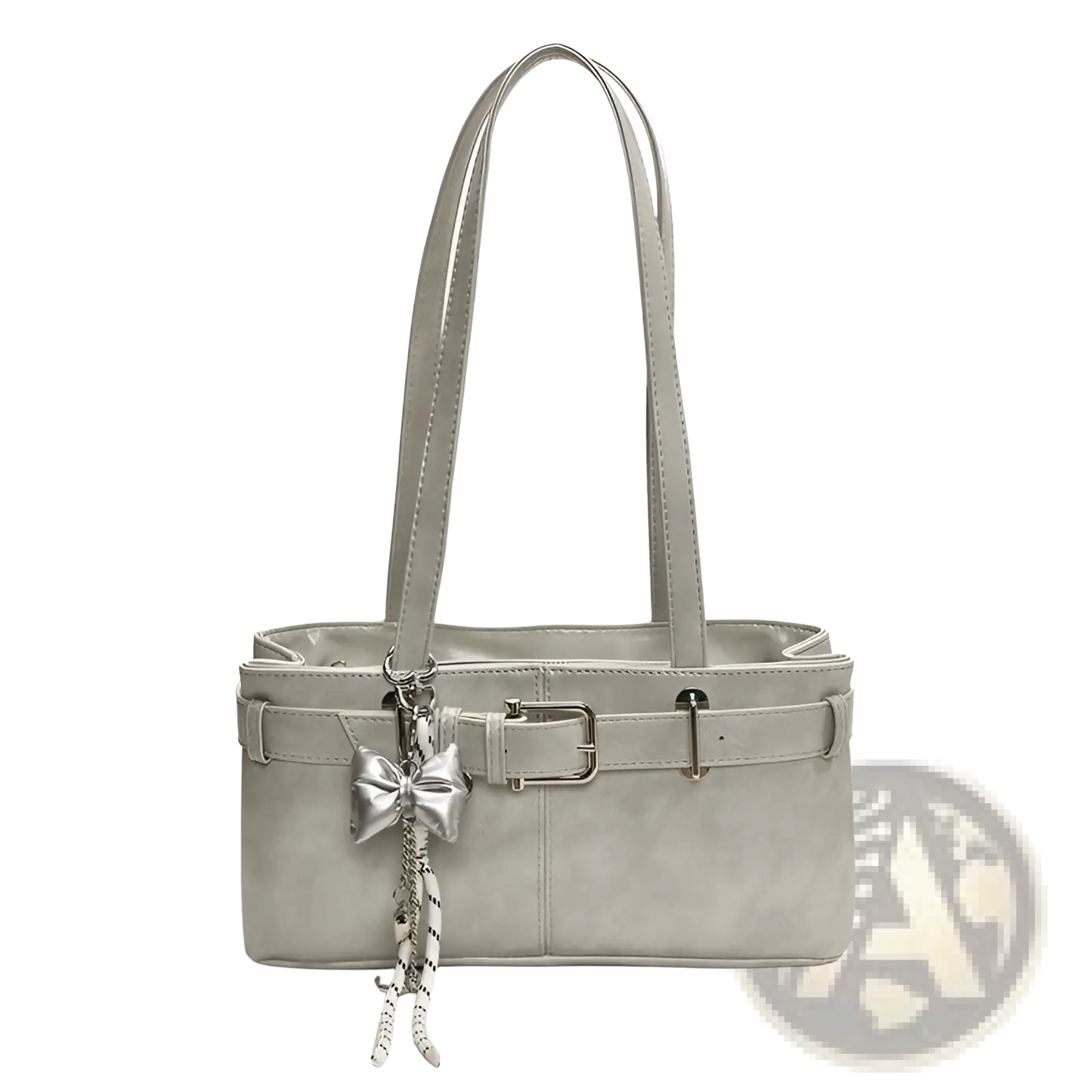 Faux Leather Buckle Shoulder Bag with Bow Charm