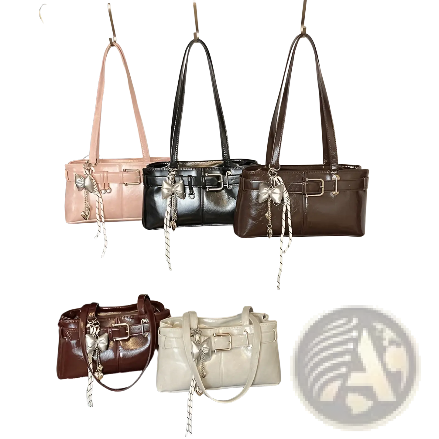 Faux Leather Buckle Shoulder Bag with Bow Charm