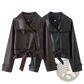 Faux Leather Double Breasted Belted Trench Coat