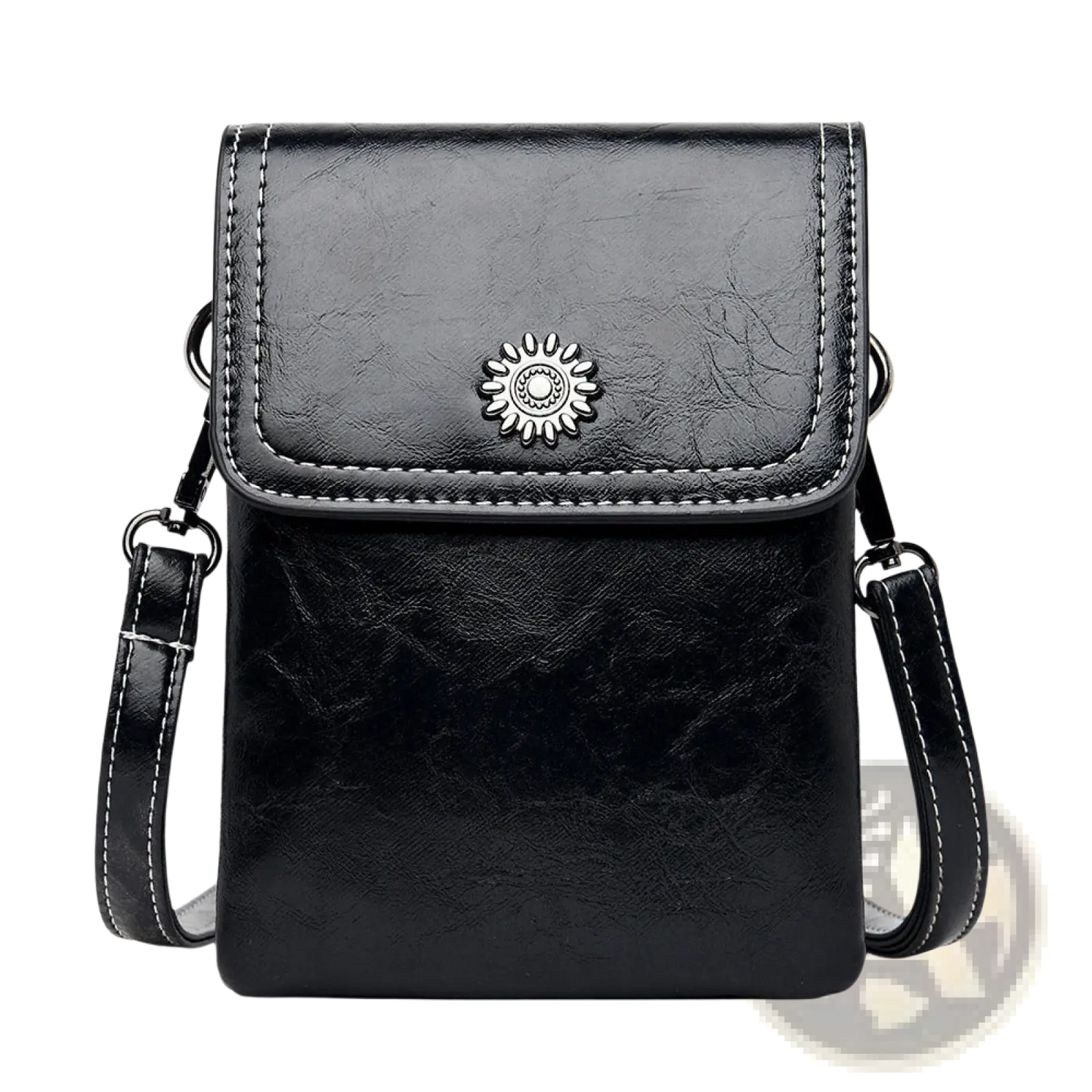 Faux Leather Floral and Sunburst Crossbody Phone Bag