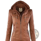 Faux Leather Moto Jacket with Detachable Hood