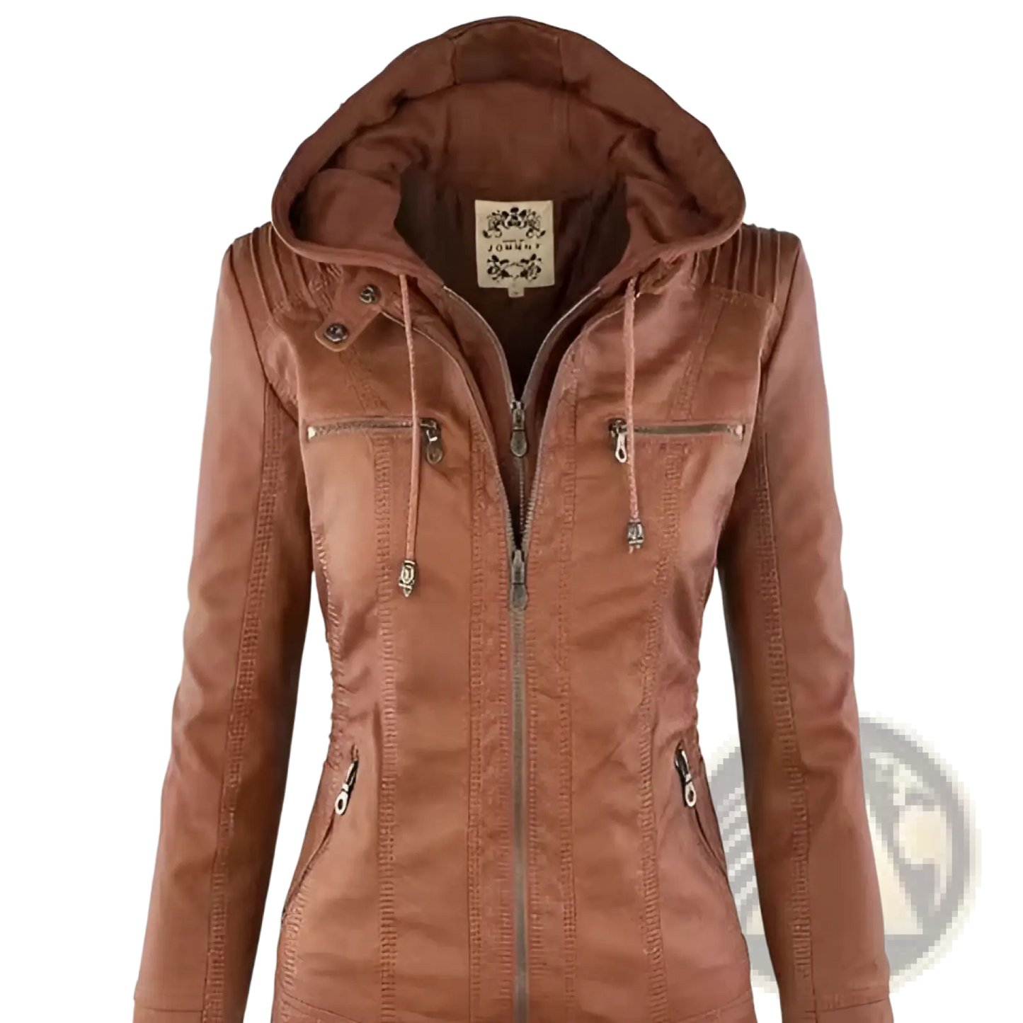 Faux Leather Moto Jacket with Detachable Hood