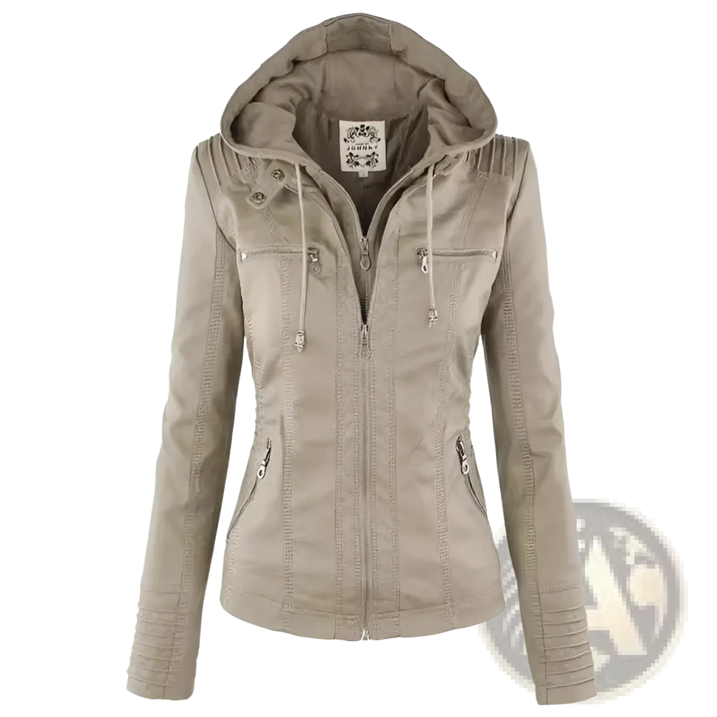 Faux Leather Moto Jacket with Detachable Hood