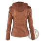 Faux Leather Moto Jacket with Detachable Hood