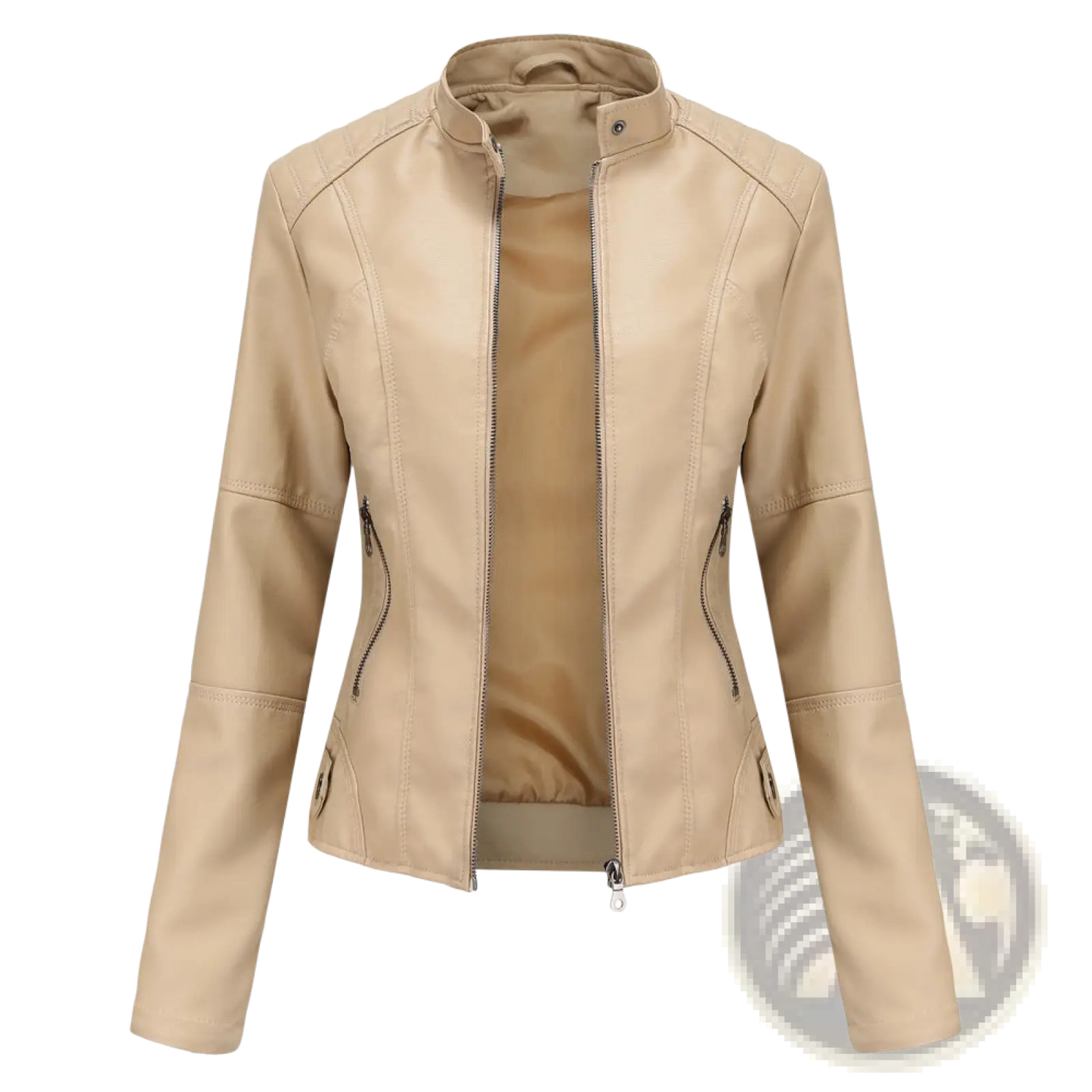 Faux Leather Moto Jacket Slim Fit Stand Collar
