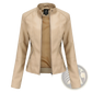 Faux Leather Moto Jacket Slim Fit Stand Collar Coat